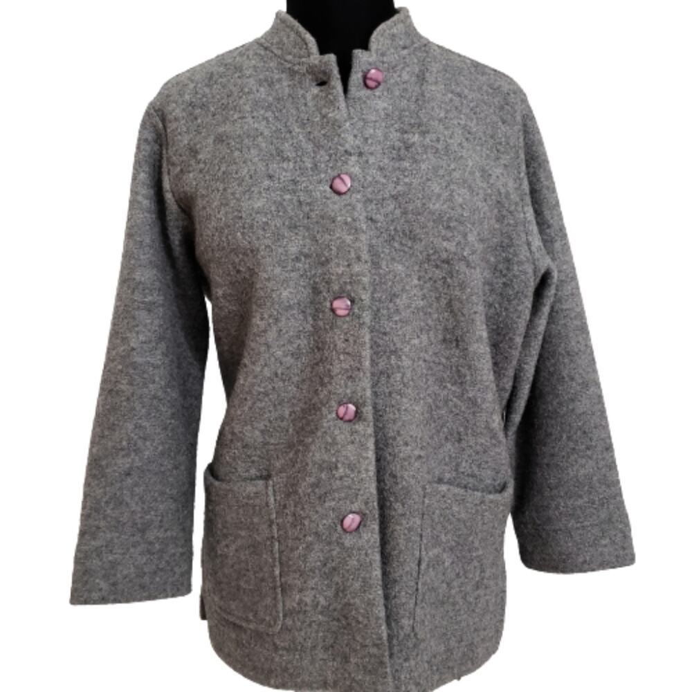 Norm Thompson 100% Wool Gray Winter Coat Large Classic Minimal Preppy